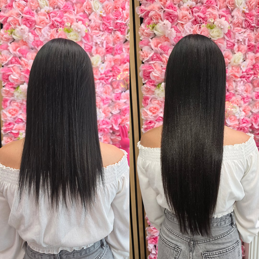 Prije i poslije nadogradnje keratinskim ekstenzijama
