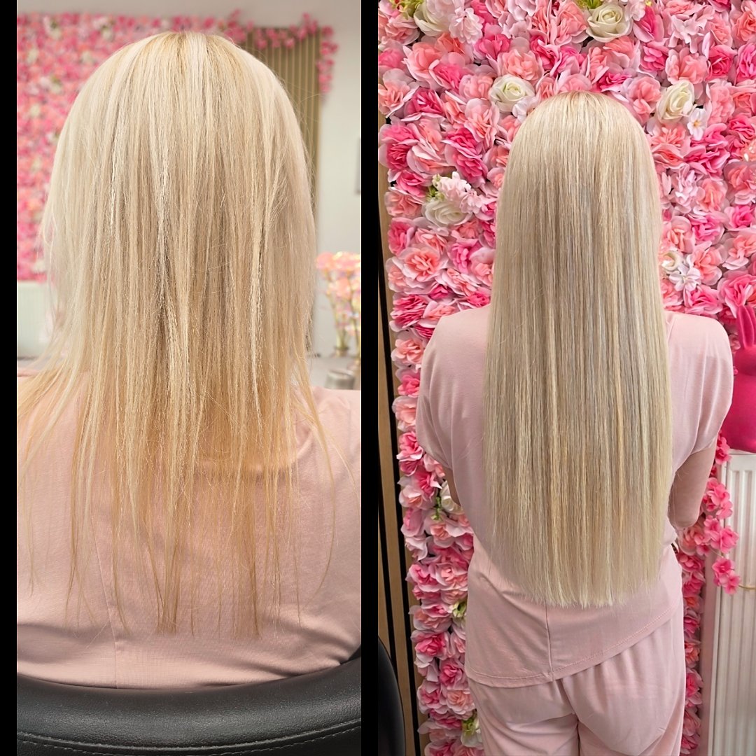 Prije i poslije nadogradnje keratinskim ekstenzijama