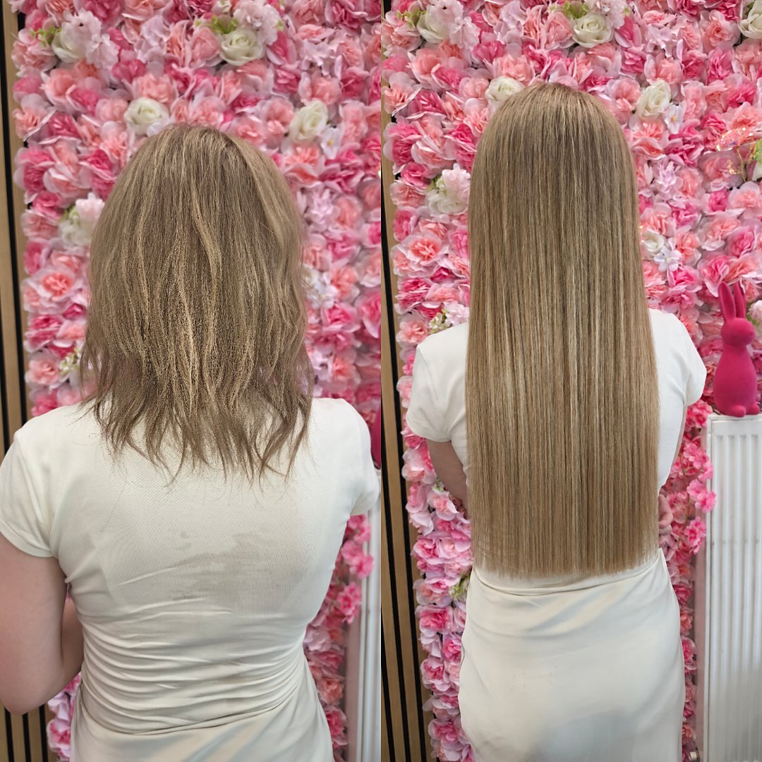 Prije i poslije nadogradnje keratinskim ekstenzijama