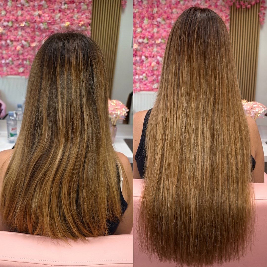 Prije i poslije nadogradnje keratinskim ekstenzijama